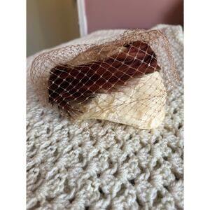 Vintage 1950s Red Feather Halo Hat with Mauve Veil